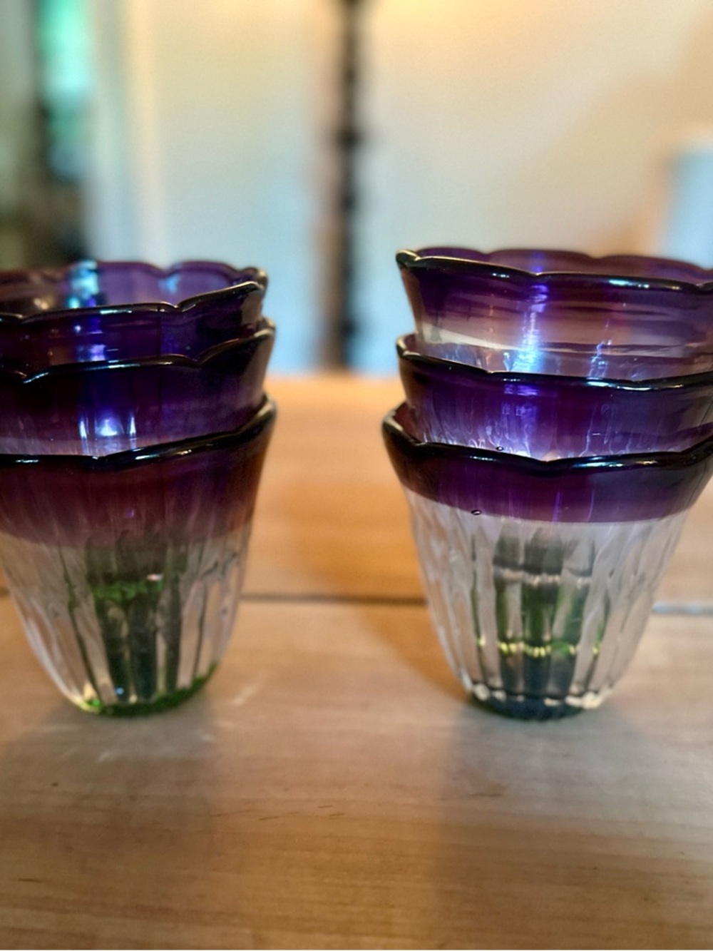 Six (6) Anthropologie Purple and Green Rippled Glass Tumbler - Picture 2 of 11